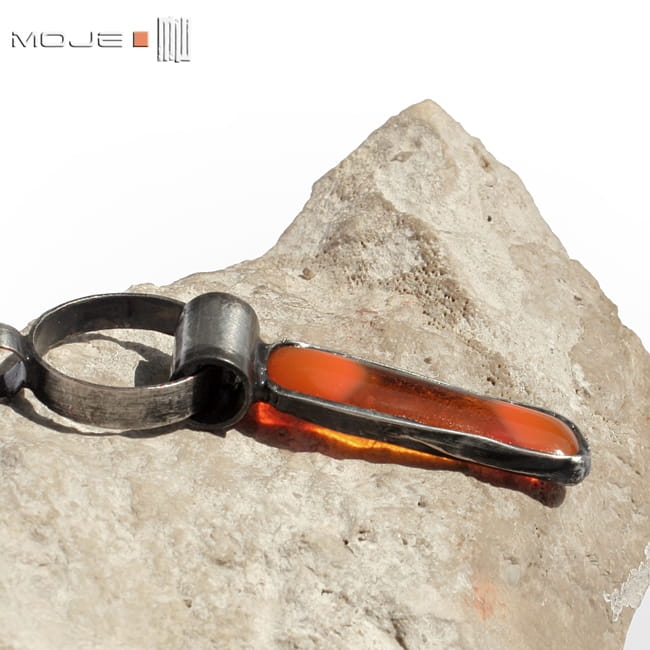 Szklaniec pomarańczowy, pomarańczowy wisior, wisior, szklany wisior, biżuteria fusing, miedziany wisior, biżuteria tiffany, biżuteria autorska, pomarańczowy, handmade, szkło