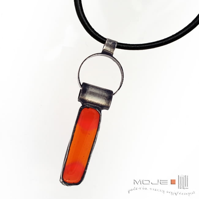 Szklaniec pomarańczowy, pomarańczowy wisior, wisior, szklany wisior, biżuteria fusing, miedziany wisior, biżuteria tiffany, biżuteria autorska, pomarańczowy, handmade, szkło