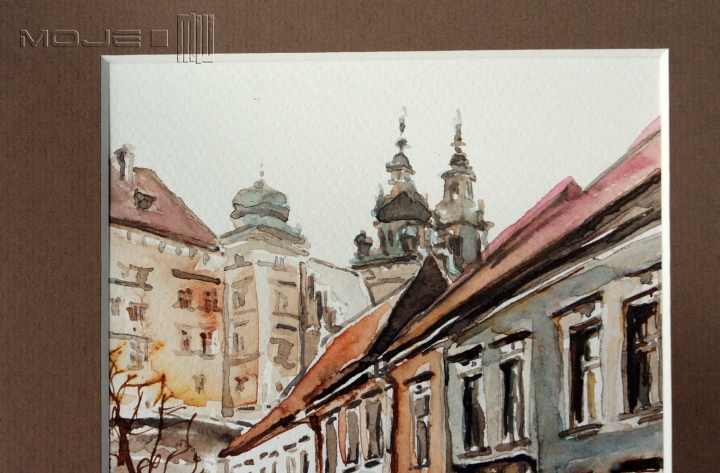 ulica-Kanonicza-w-Krakowie-akwarela-Kraków-stary-architektura-obrazek-malowany