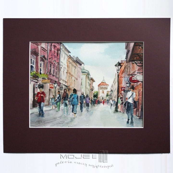na-Florianskiej-akwarela-obrazek-Krakow-ulica-malowany-na-sciane