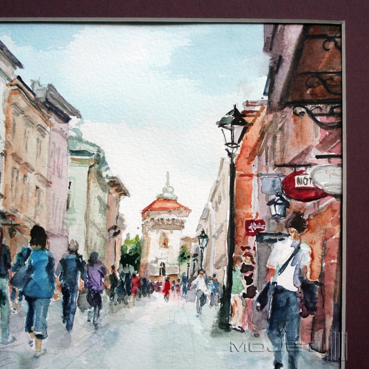 na-Florianskiej-akwarela-obrazek-Krakow-ulica-malowany-na-sciane