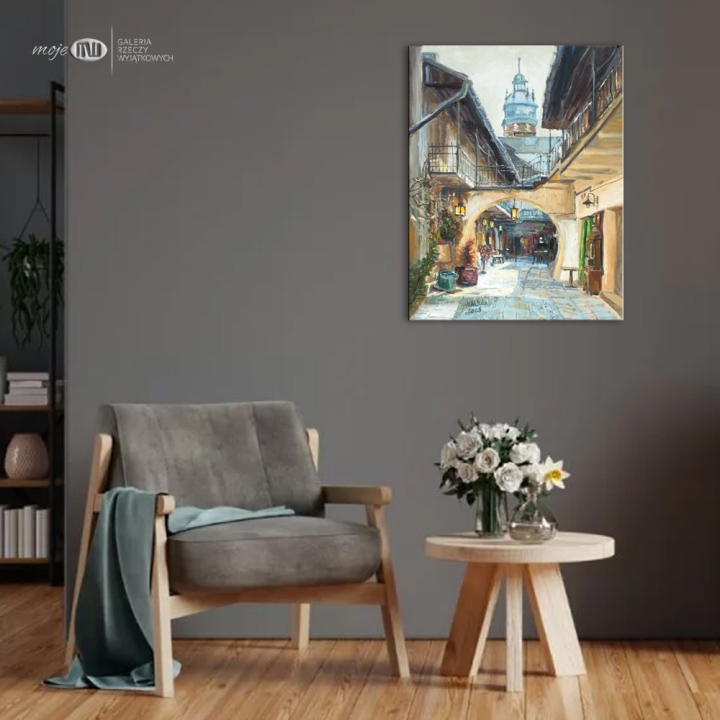 zaulek-kakowskiego-Kazimierza-malowany-obraz-olejny-widok-miasto-na-sciane-Krakow-kosciol-bozego-ciala-zydowski-kazimierz