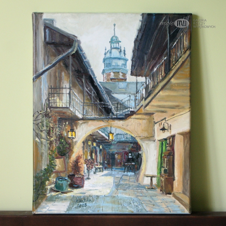 zaulek-kakowskiego-Kazimierza-malowany-obraz-olejny-widok-miasto-na-sciane-Krakow-kosciol-bozego-ciala-zydowski-kazimierz