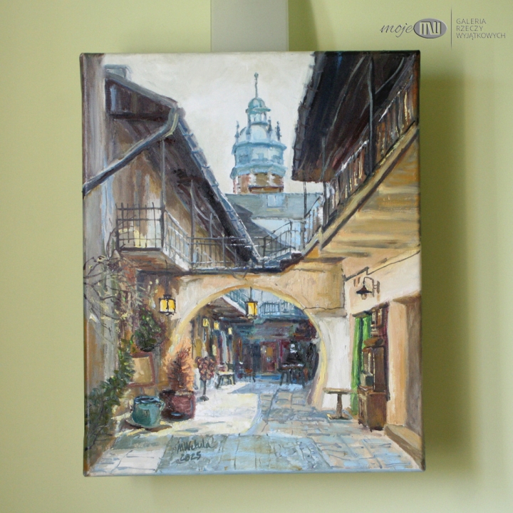 zaulek-kakowskiego-Kazimierza-malowany-obraz-olejny-widok-miasto-na-sciane-Krakow-kosciol-bozego-ciala-zydowski-kazimierz