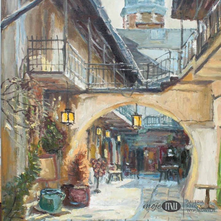 zaulek-kakowskiego-Kazimierza-malowany-obraz-olejny-widok-miasto-na-sciane-Krakow-kosciol-bozego-ciala-zydowski-kazimierz