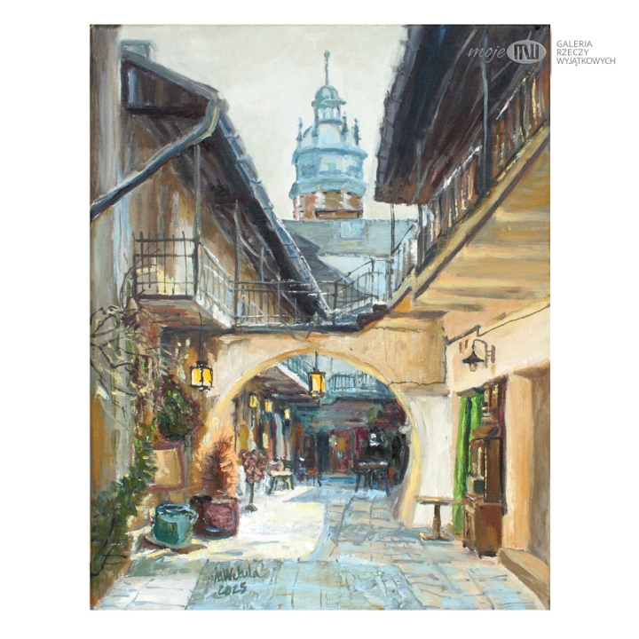 zaulek-kakowskiego-Kazimierza-malowany-obraz-olejny-widok-miasto-na-sciane-Krakow-kosciol-bozego-ciala-zydowski-kazimierz
