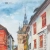 Sighisoara-malowany-obraz-olejny-na-sciane-widok-miasto-ulica-wieza-zegarowa