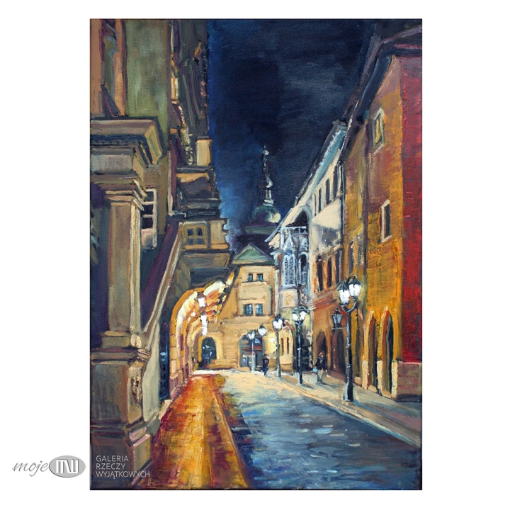 praska-ulica-noca-obraz-olejny-na-plotnie-malowany-na-sciane-Praga