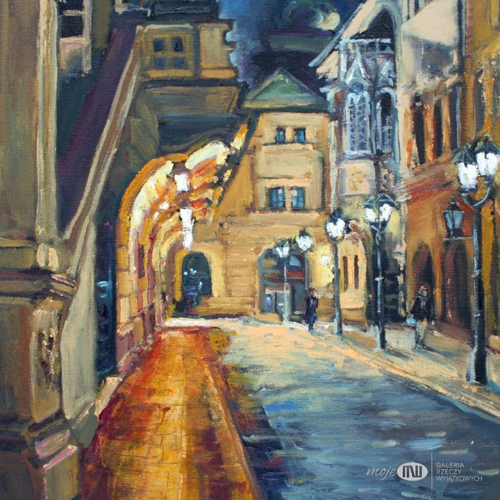 praska-ulica-noca-obraz-olejny-na-plotnie-malowany-na-sciane-Praga