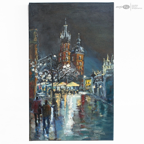 nocny-Rynek-w-Krakowie-obraz-olejny-malowany-recznie-na-sciane-sztuka-miasto