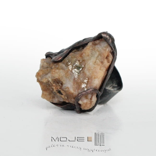 Wakacyjny kamień, pierścionek z kamieniem naturalnym, miedziana obrączka, ręcznie robione, hand made, kamień naturalny, biżuteria Tiffany