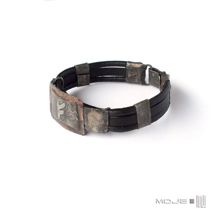 Fehu-runa-znaki-runiczne-bransoleta-runiczna-miedziana-męska bizuteria-dla-mezczyzny-prezent-skorzane-rzemienie-poganska