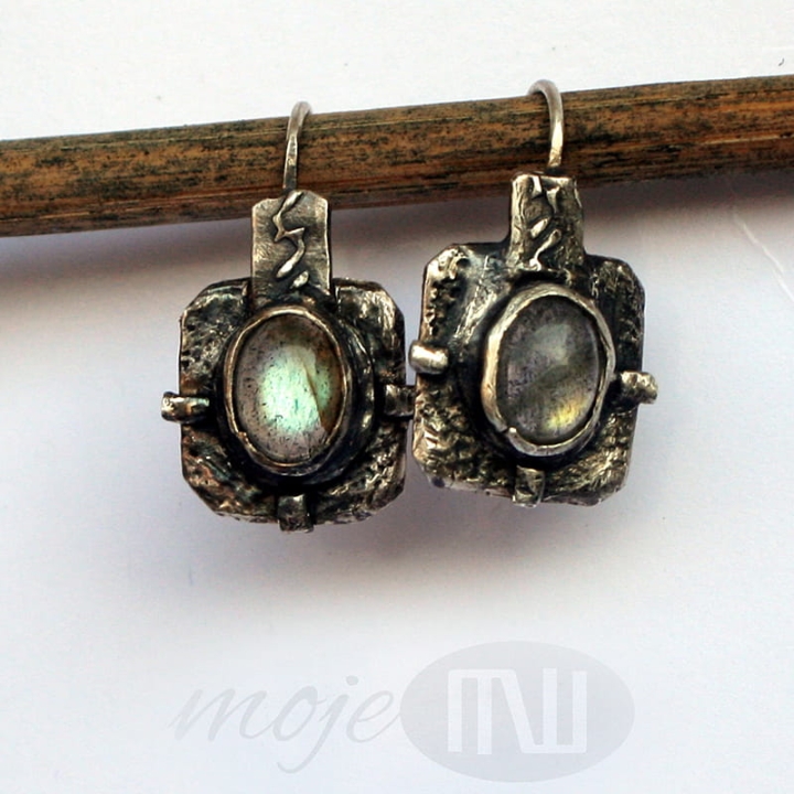 Labrakwadrat, kolczyki srebrne, kolczyki z labradorytem