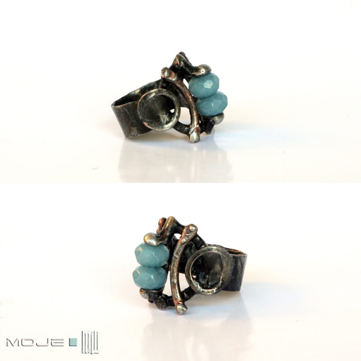 Awenturyn w karbach, miedziany pierścionek z awenturynem