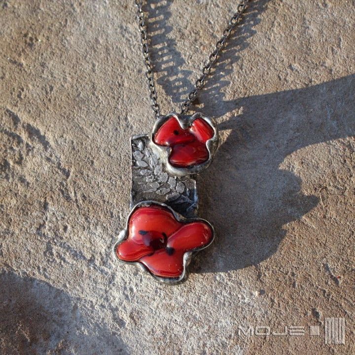 Makowo-zbożowy, wisior ze szkła  i miedzi