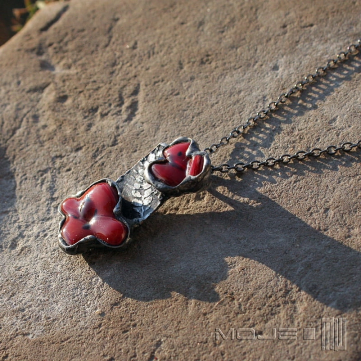 Makowo-zbożowy, wisior ze szkła  i miedzi