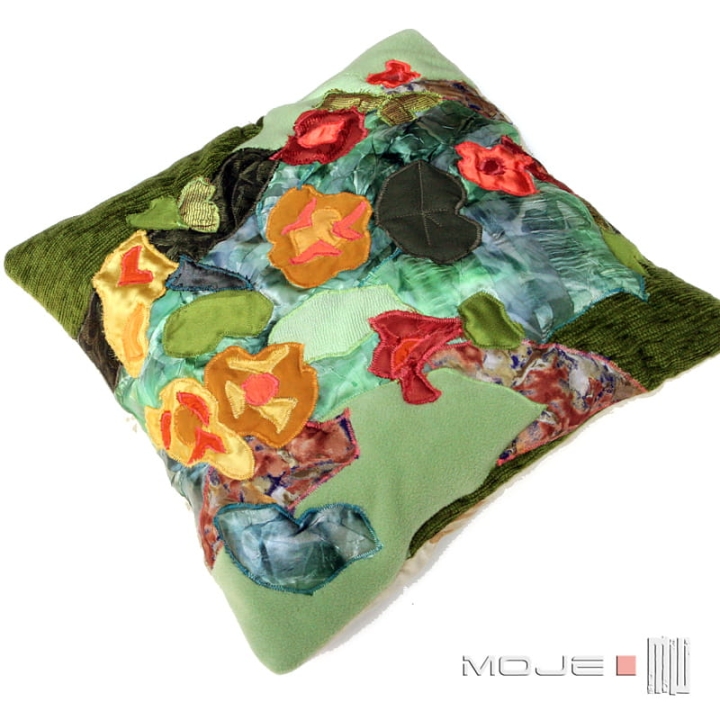 Nasturcje, poszewka dekoracyjna, patchwork