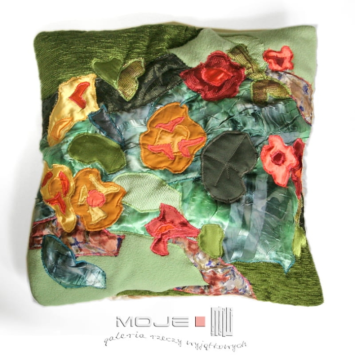 Nasturcje, poszewka dekoracyjna, patchwork