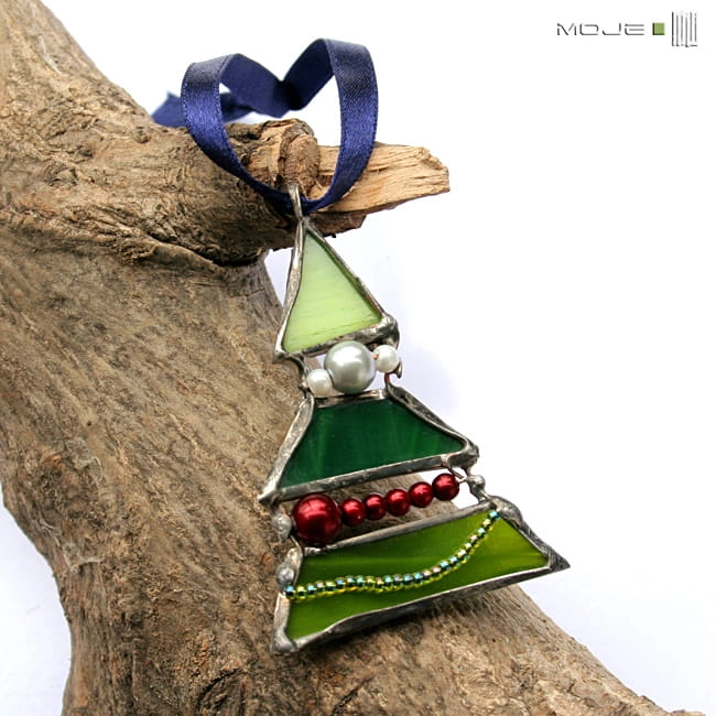 choinka, malutka choinka, dekor, do powieszenia, rękodzieło, hand made, witraż Tiffany, ozdoba, szklana choinka, szklana ozdoba