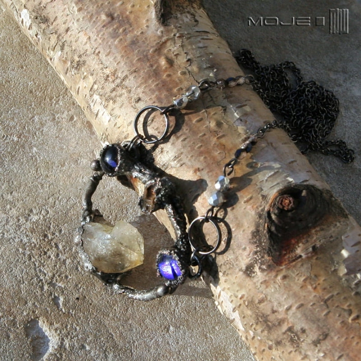 Basniowy-cytryn-wisior-z-miedzi-kamien-naturalny-fusing-elektroformowanie-miedziany-miedziowanie