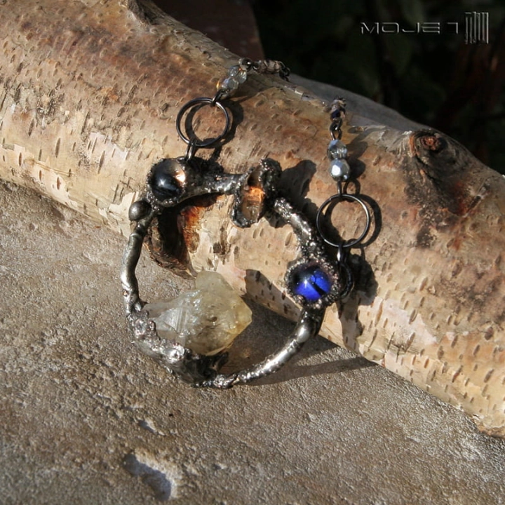 Basniowy-cytryn-wisior-z-miedzi-kamien-naturalny-fusing-elektroformowanie-miedziany-miedziowanie