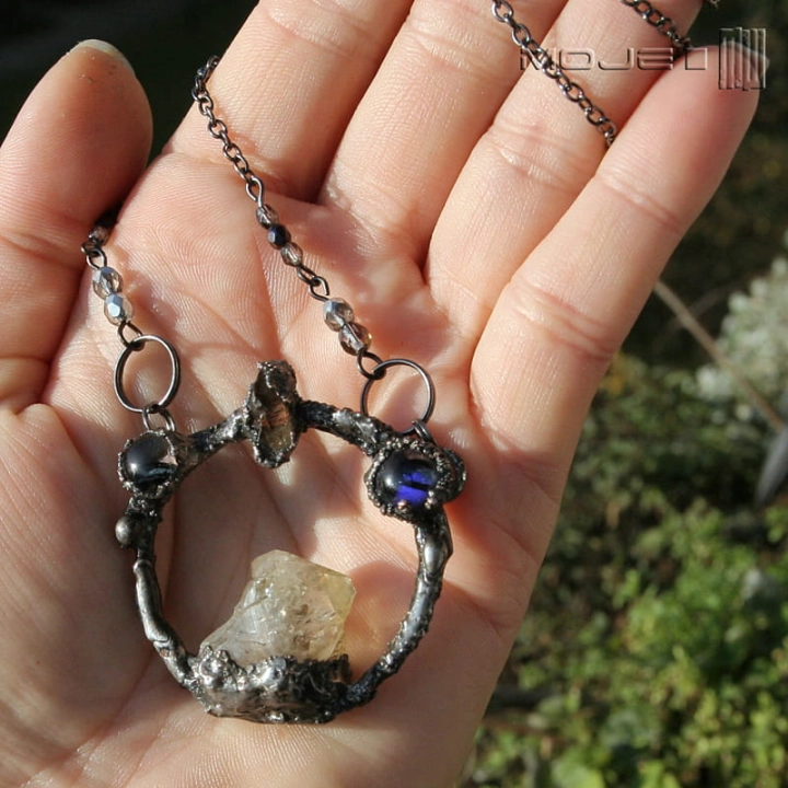 Basniowy-cytryn-wisior-z-miedzi-kamien-naturalny-fusing-elektroformowanie-miedziany-miedziowanie