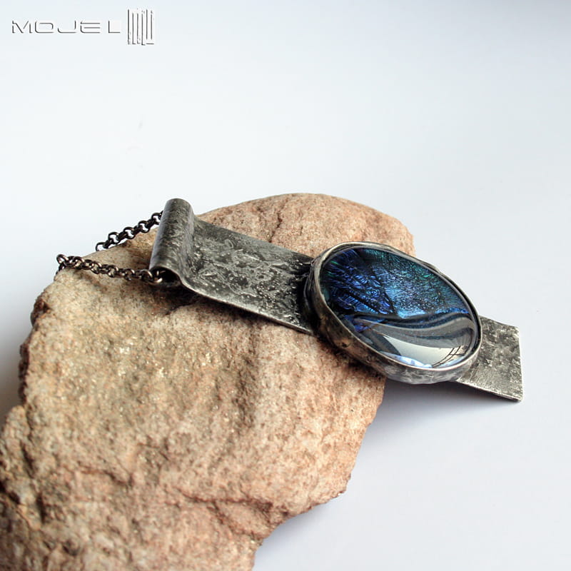 Wisior rustico III, miedziany wisior, miedziana biżuteria, biżuteria tiffany, fusing, rustykalny, gothic, biżuteria gotycka, szkło dichroiczne,  pomysł na prezent