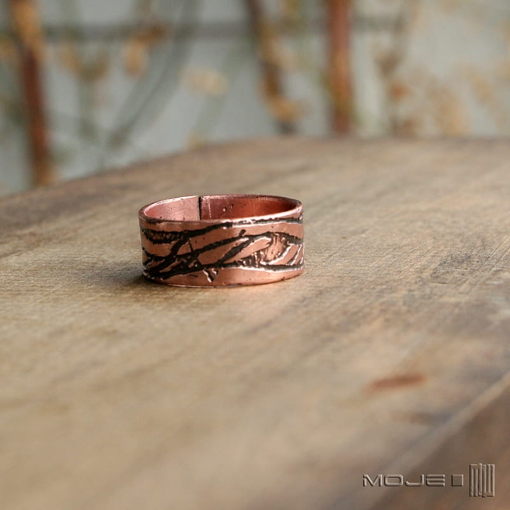 Druga falujaca, miedziana-obraczka, trawiona-miedz