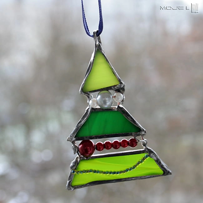 choinka, malutka choinka, dekor, do powieszenia, rękodzieło, hand made, witraż Tiffany, ozdoba, szklana choinka, szklana ozdoba