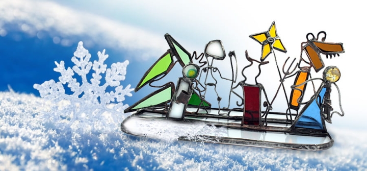 Kolędnicy, witraż tiffany, stojąca ozdoba, świąteczna ozdoba, święta, boże narodzenie, rękodzieło, handmade