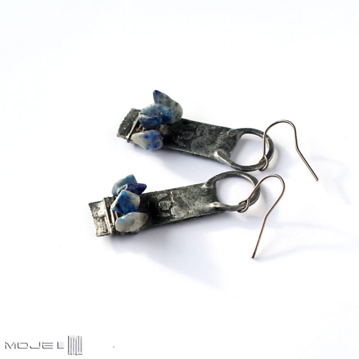 Afikoti z lapisem, biżuteria tiffany, biżuteria z miedzi, kolczyki z miedzi, kolczyki miedziane, biżuteria autorska, rustykalne, lapis lazuli