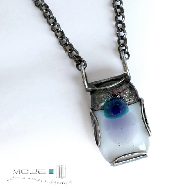 Szklaniec z okiem, biżuteria fusing, biżuteria tiffany, biżuteria z miedzi, biżuteria ze szkła, wisiorek ze szkła, biżuteria autorska, metaloplastyka, oryginalny wisiorek, wisiorek, wisior, hand made,