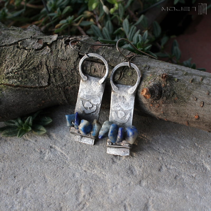 Afikoti z lapisem, biżuteria tiffany, biżuteria z miedzi, kolczyki z miedzi, kolczyki miedziane, biżuteria autorska, rustykalne, lapis lazuli