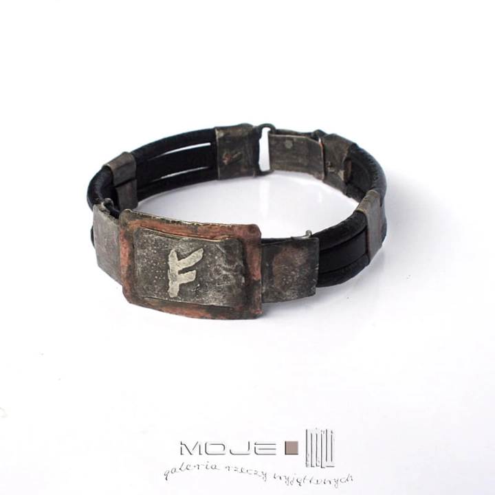 Fehu-runa-znaki-runiczne-bransoleta-runiczna-miedziana-męska bizuteria-dla-mezczyzny-prezent-skorzane-rzemienie-poganska