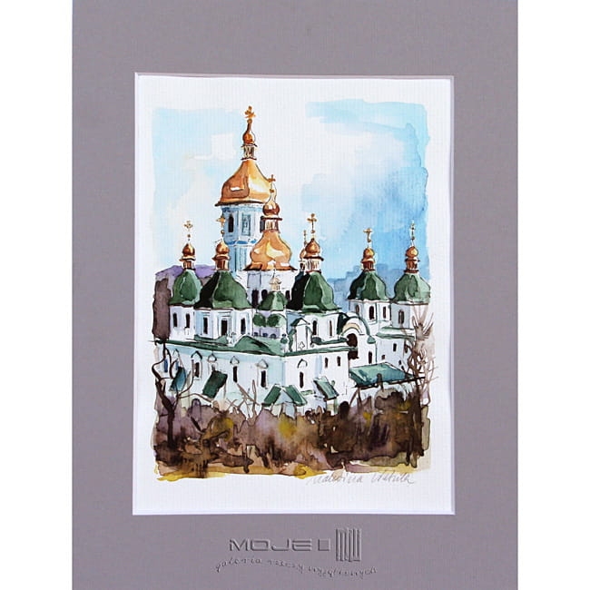 Monastyr Św. Michała w Kijowie, akwarela, architektura w akwareli, Kijów w akwareli, Kijów, Ukraina