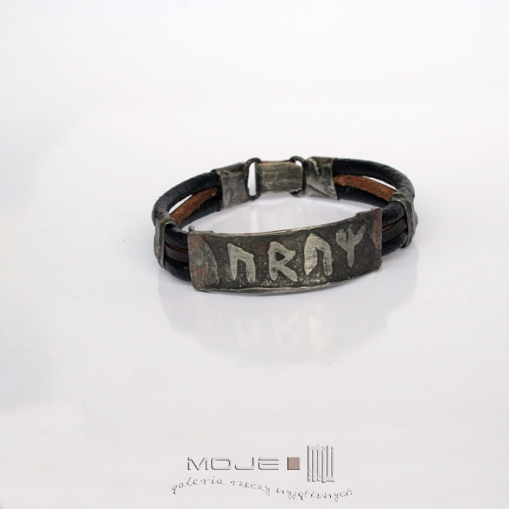 amulet zdrowia-bransoleta-runicznar-runy-skorzana-meska-recznie-robione-hand-made-trawiona-miedz-znaki-runiczne-poganska-bizuteria-meska-bizuteria