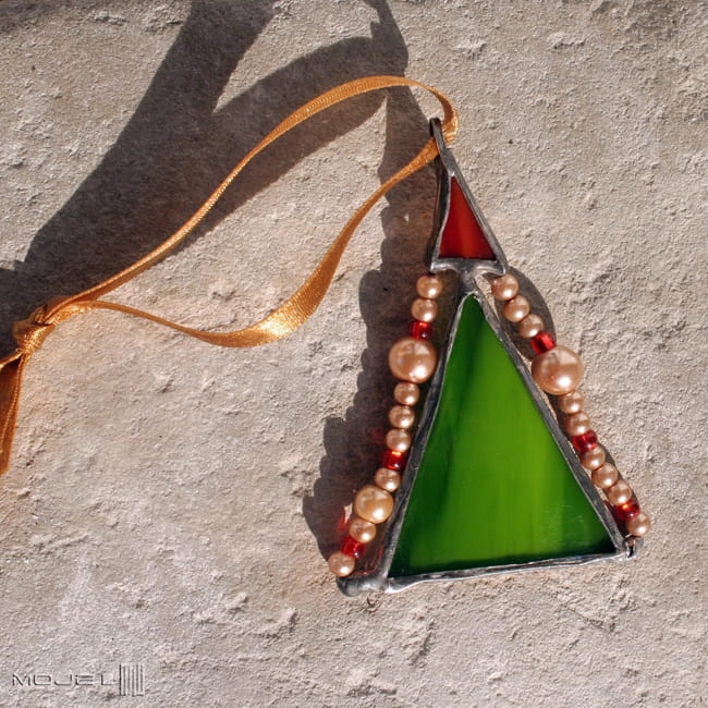 choinka mini-zestaw 08,  dekor, do powieszenia, rękodzieło, hand made, witraż Tiffany, ozdoba, szklana choinka, szklana ozdoba świąteczna